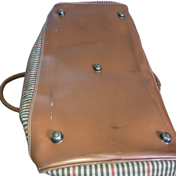 Vintage Perry Ellis Brown Plaid Carry On Weekender Travel Duffel Bag - Picture 6 of 17